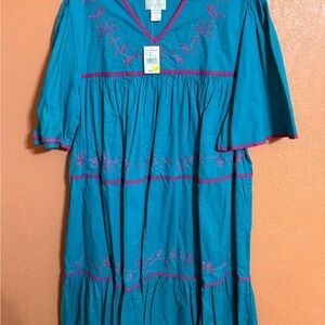 Embroidered Teal Maxi Dress